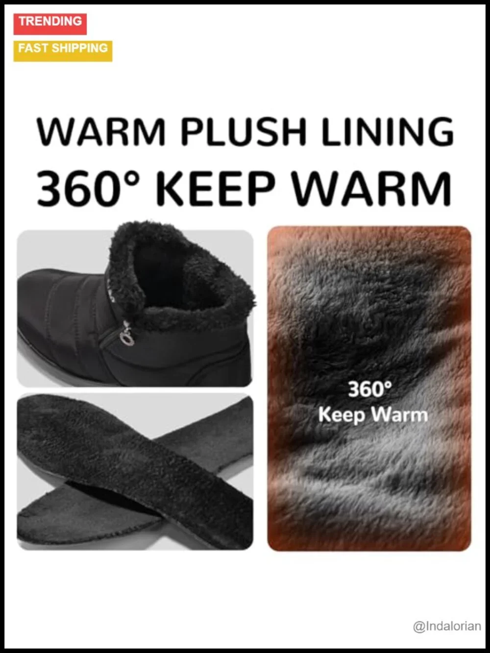 Waterproof Winter Snow Boots with Faux Fur Lining, Round Toe Ankle Booties